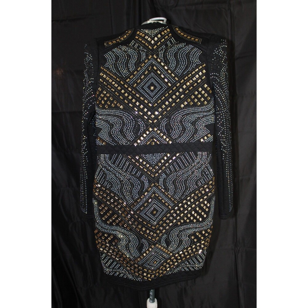Xtaren Black Mini Jeweled Quilted Long Sleeve Zip Size Small Evening Wear